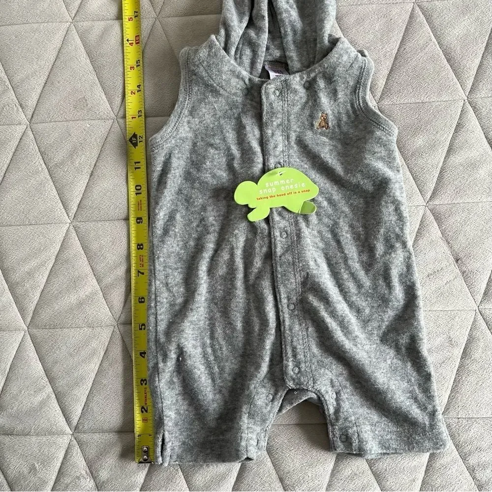 NEW Baby Gap Terry Towel Summer Snap Onesie with Removable Hood Shortall Grey